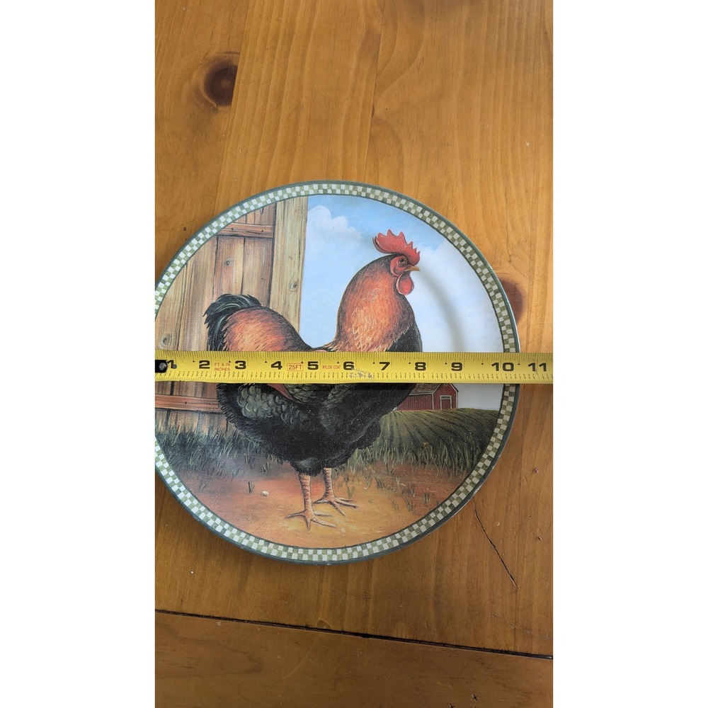 Sakura Evolution David Carter Brown Rooster Melamine Dinner Plate 10 Inch Green